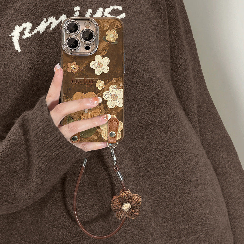 Retro Flower Phone Case with Lanyard High-End
