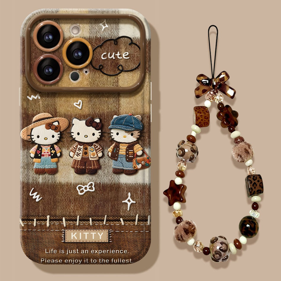 Retro KT Cat Hanging Chain Phone Case Soft