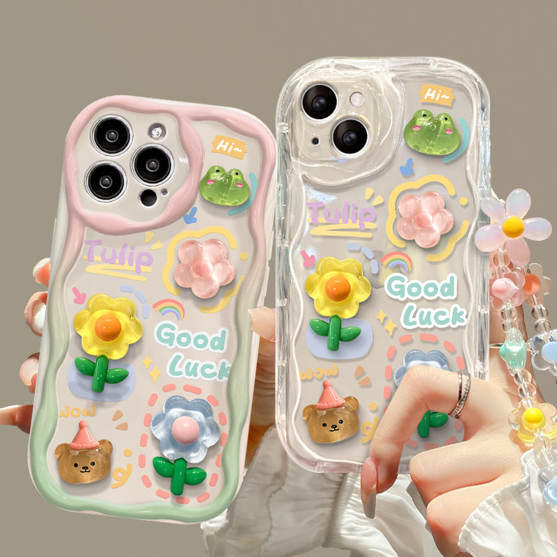 3D Flower Doll Chain Phone Case Anti-Drop