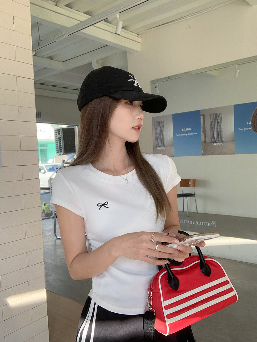 Embroidered Crewneck Slim Fit Women Summer T-Shirt