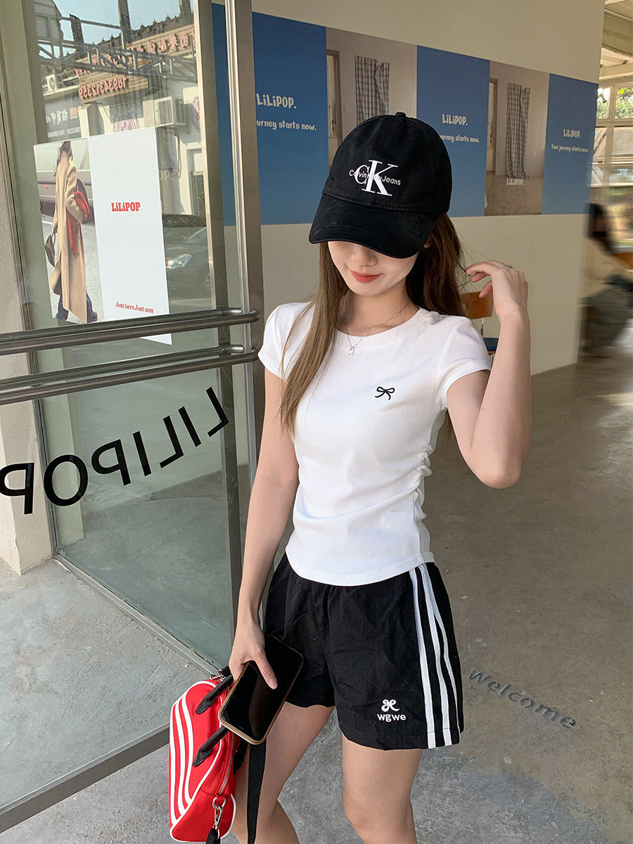 Embroidered Crewneck Slim Fit Women Summer T-Shirt