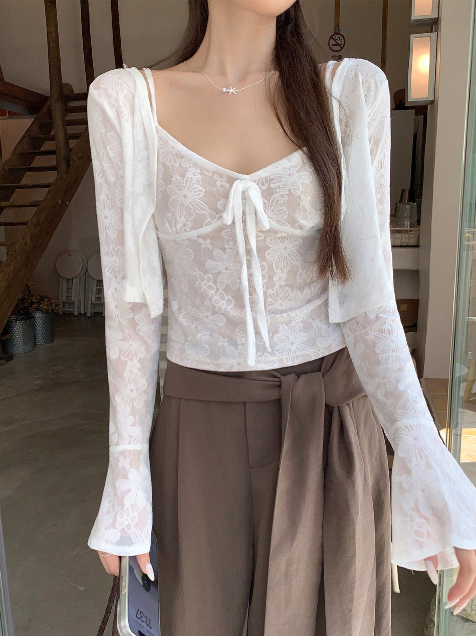 Lace Jacquard Cardigan Camisole Women Autumn Top
