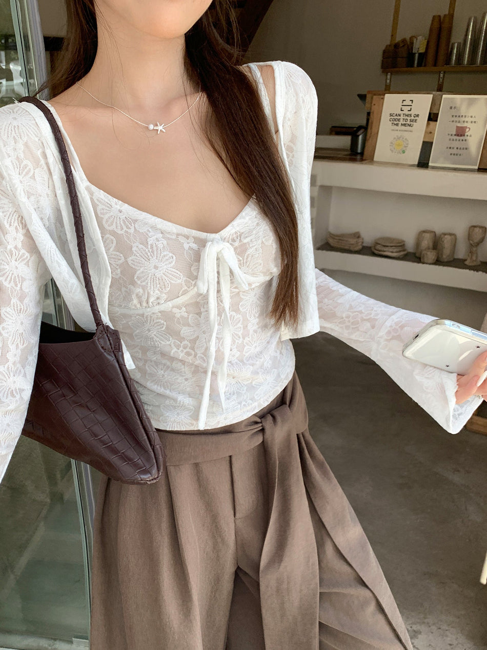 Lace Jacquard Cardigan Camisole Women Autumn Top