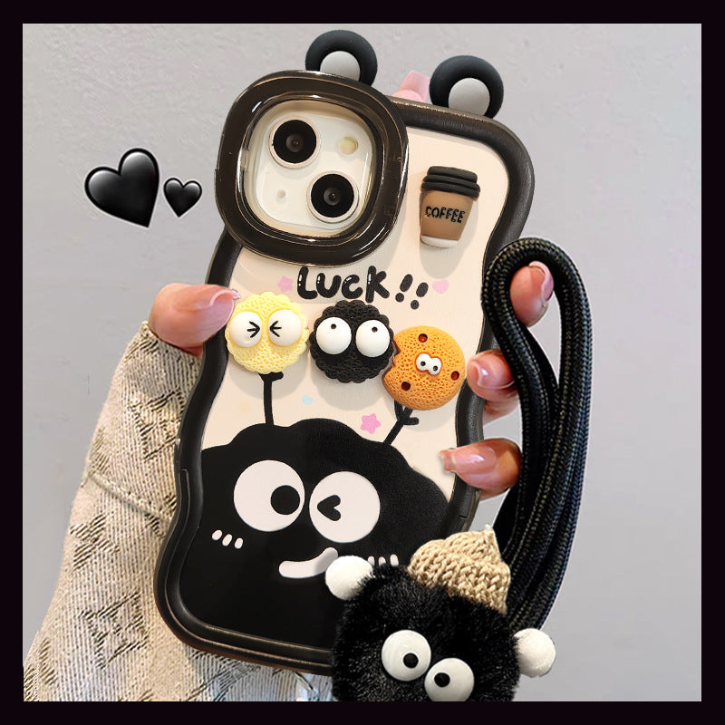 Coffee Coal Ball Doll Phone Case with Double Bracket