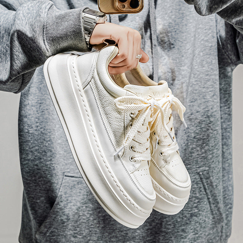 Men’s Korean White Platform Leather Sneakers