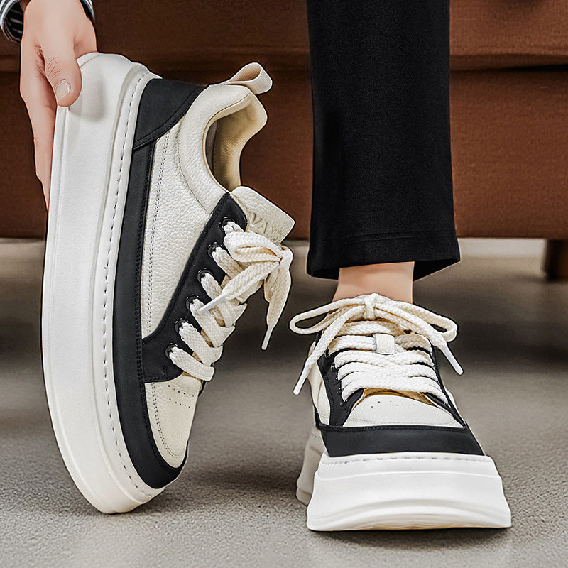 Men’s Korean White Platform Leather Sneakers