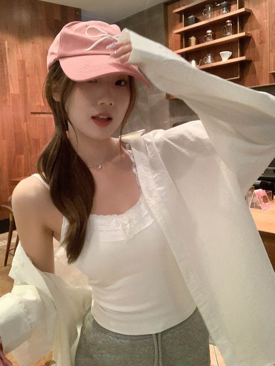 White Lapel Loose Shirt Women Summer Sunscreen Top