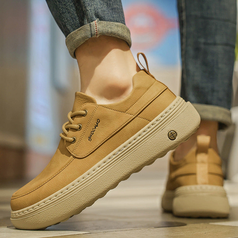 Men’s Leather Wide-Toe Chunky Casual Sneakers