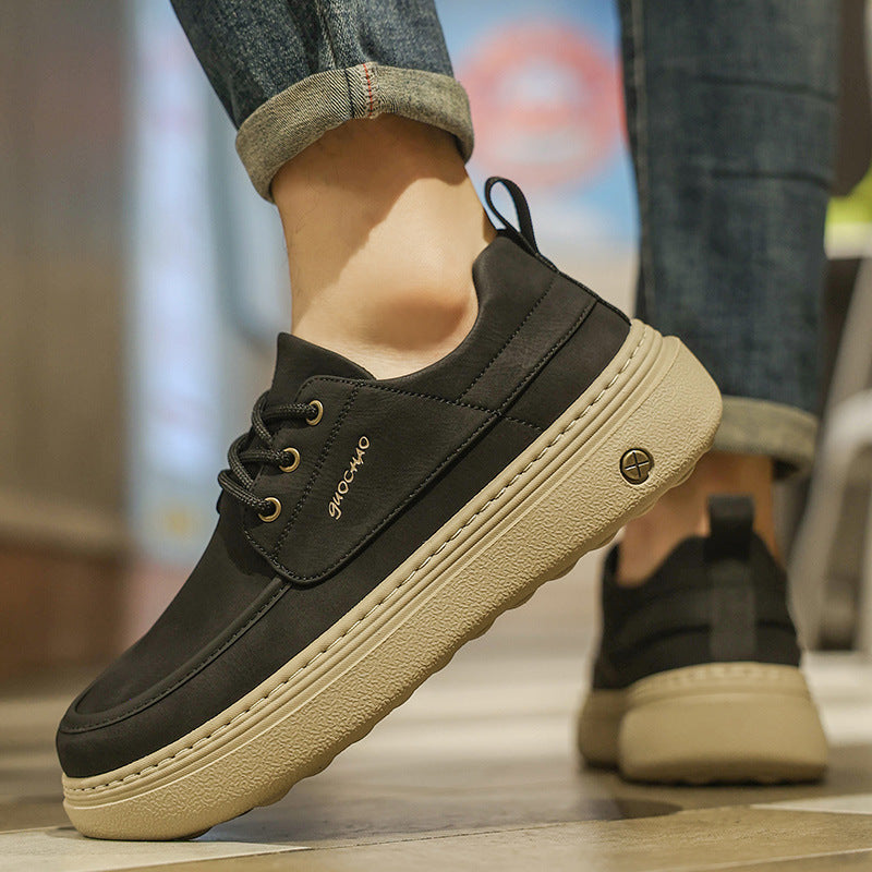 Men’s Leather Wide-Toe Chunky Casual Sneakers