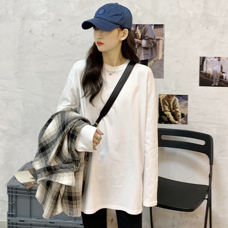 White Loose Fleece Long Sleeve Women Mid-Length Top