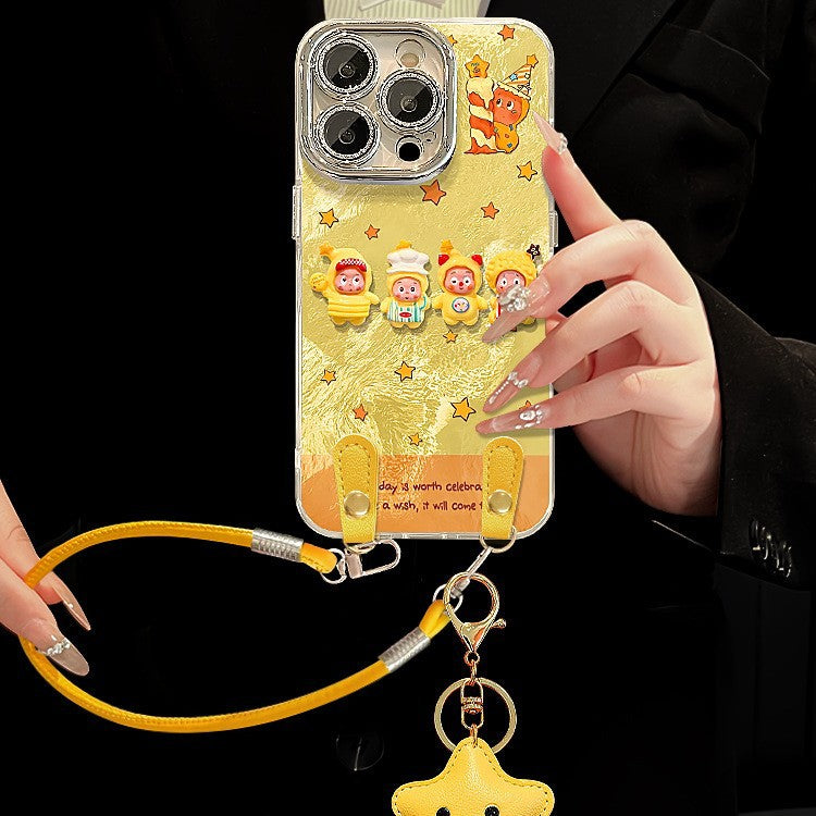 Cartoon Doll Lanyard Phone Case Glacier Pattern