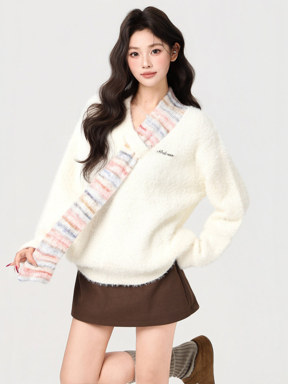 Off White Scarf Collar Sweater Women 2026 Winter