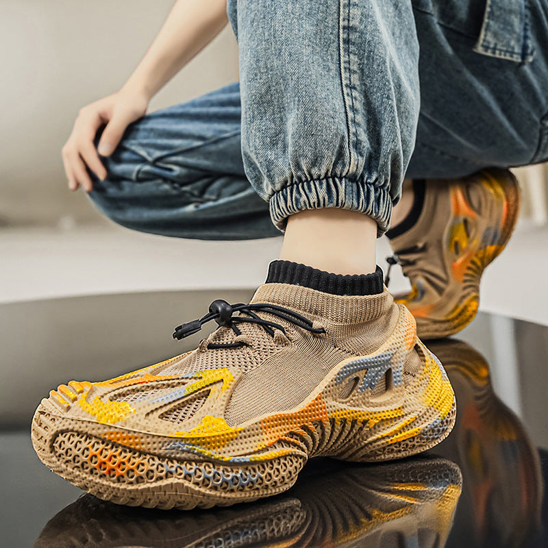 Men’s Flying Knit Platform Sneakers Breathable Casual