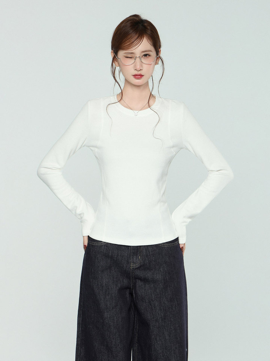 White Fleece-Lined Slim T-Shirt Women Winter 2026