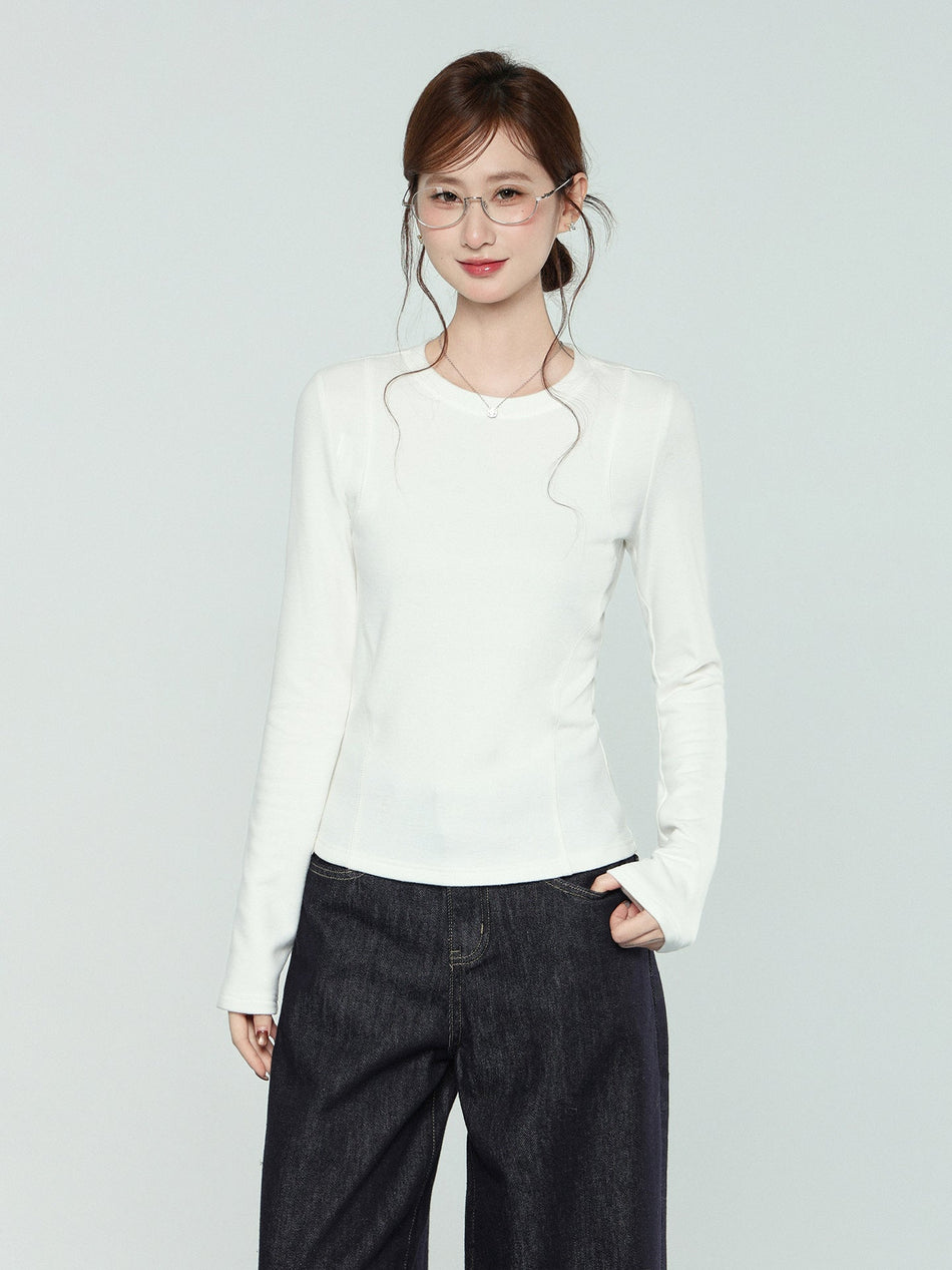 White Fleece-Lined Slim T-Shirt Women Winter 2026