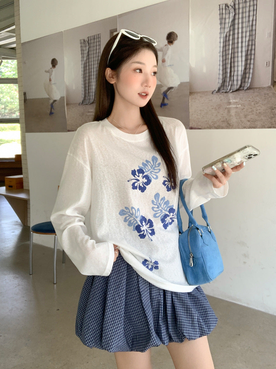 Korean Printed Round Neck Women T-Shirt 2026 Summer