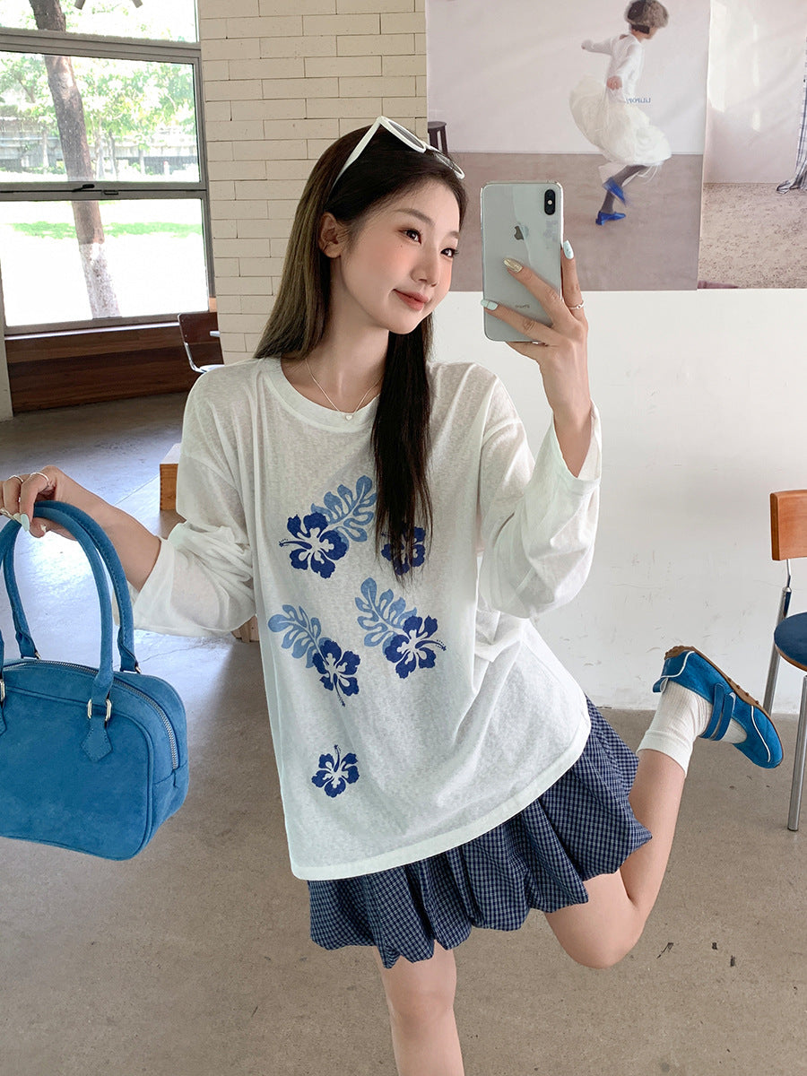 Korean Printed Round Neck Women T-Shirt 2026 Summer