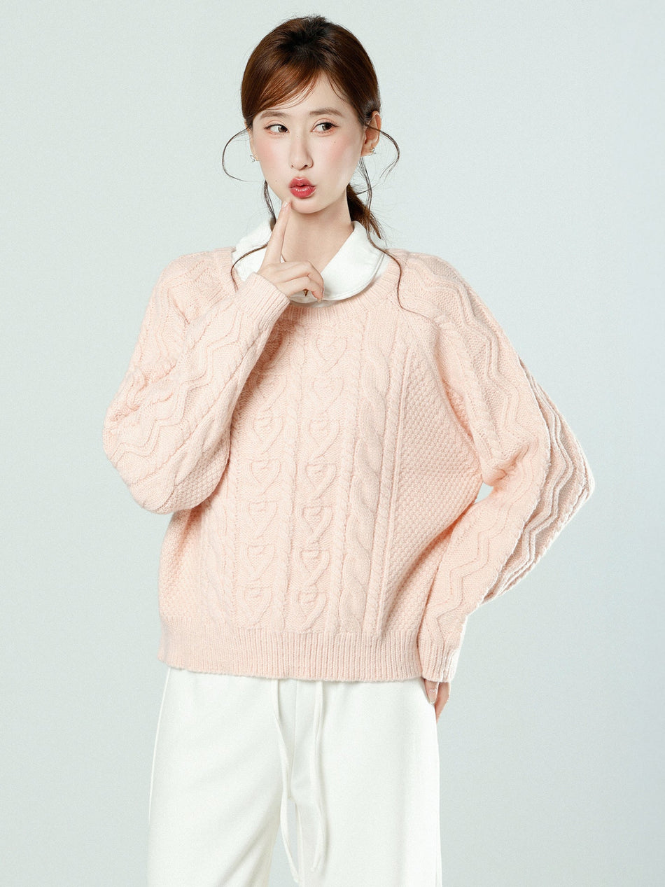 Pink Knit Sweater Women 2026 Winter Round Neck Loose