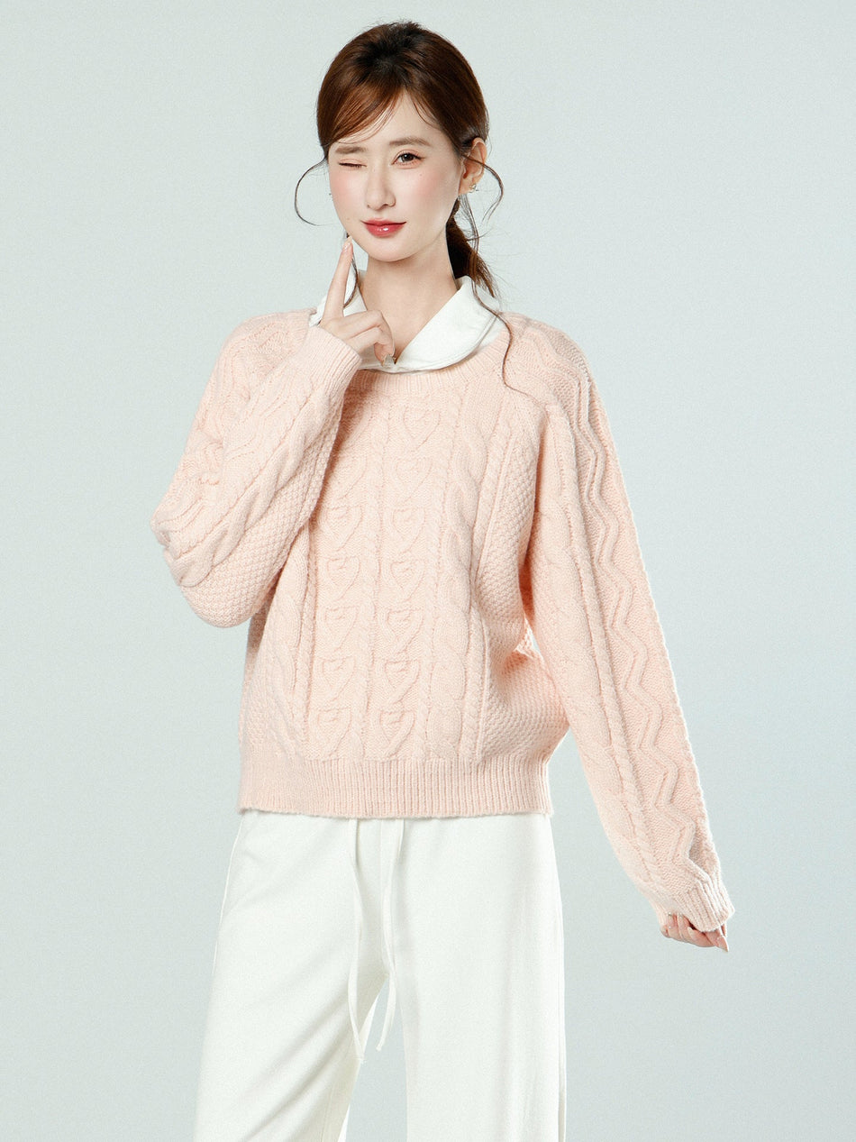 Pink Knit Sweater Women 2026 Winter Round Neck Loose
