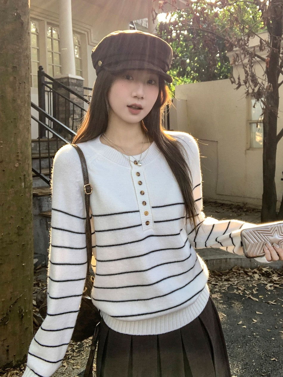 Striped Knitted Pullover Sweater Women Winter 2026