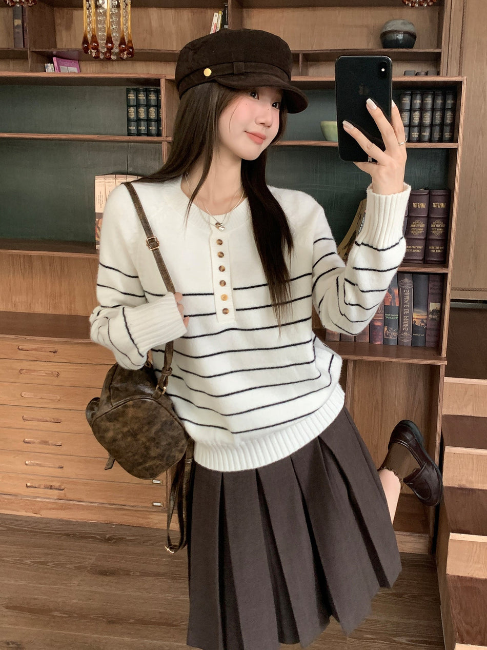 Striped Knitted Pullover Sweater Women Winter 2026