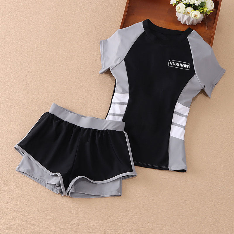 Girls’ Two-Piece Short-Sleeve Sun-Proof Swimsuit