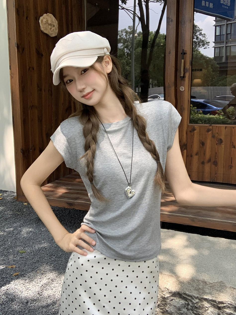 Gray Purple Round Neck Chic T-Shirt Women Summer 2026