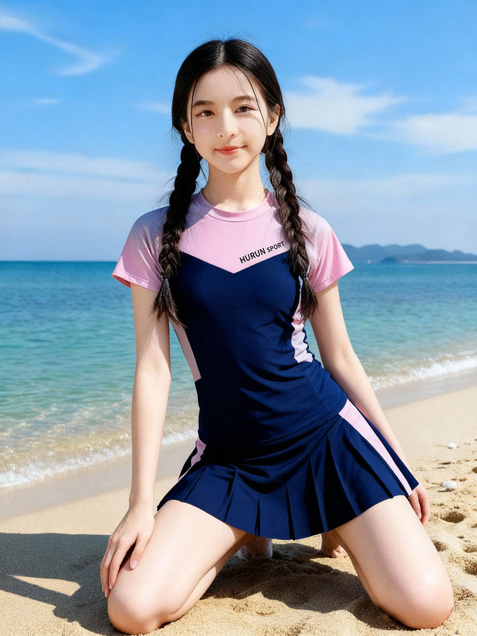 2026 Girls’ Korean-Style Split Skirt Swimwear