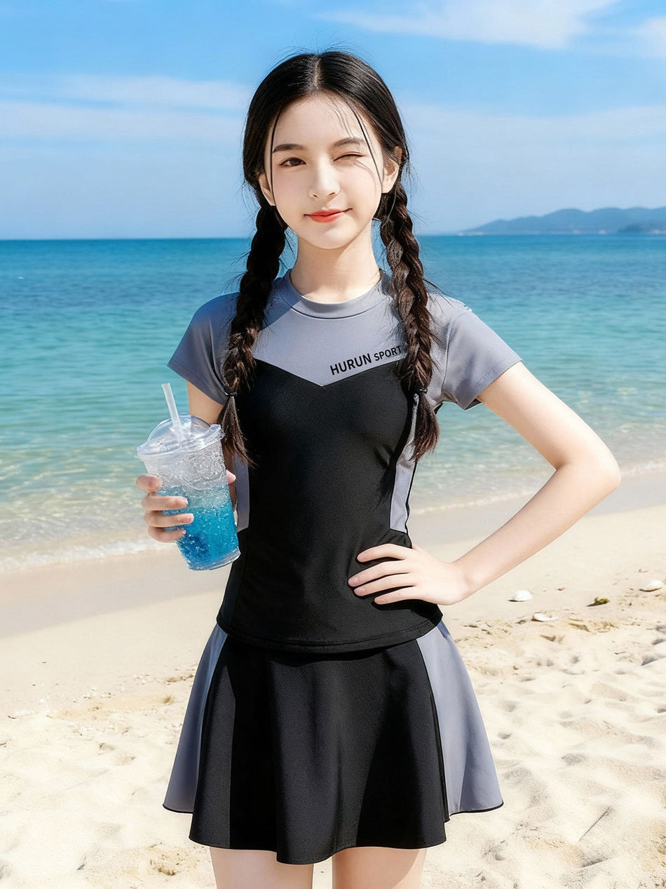 2026 Girls’ Korean-Style Split Skirt Swimwear