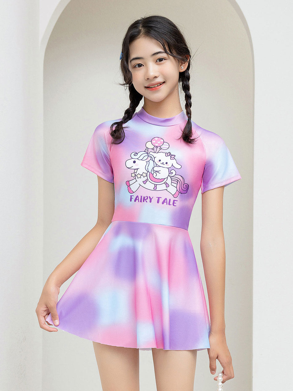 2026 Girls’ One-Piece Skirt-Style Swimsuit