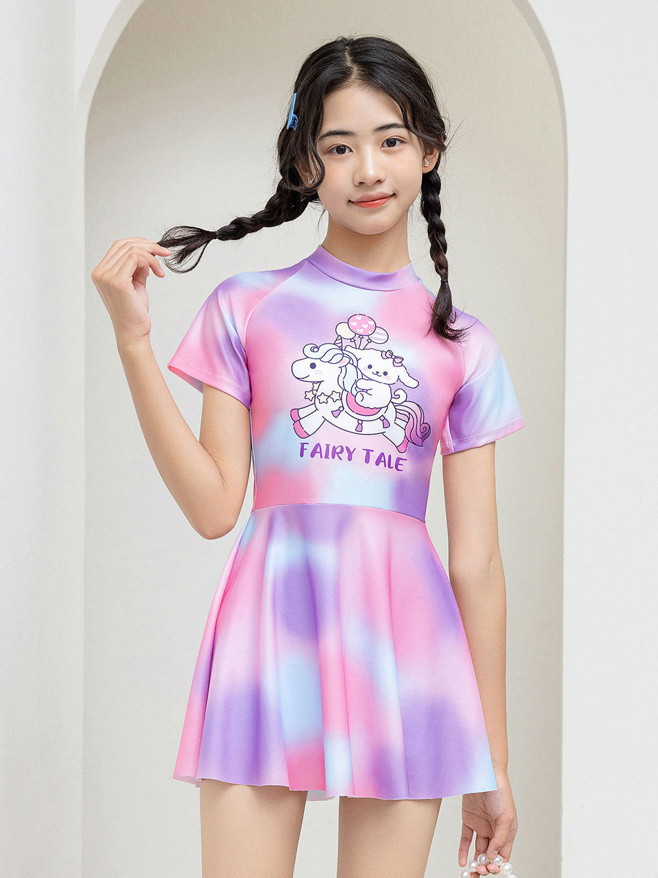 2026 Girls’ One-Piece Skirt-Style Swimsuit