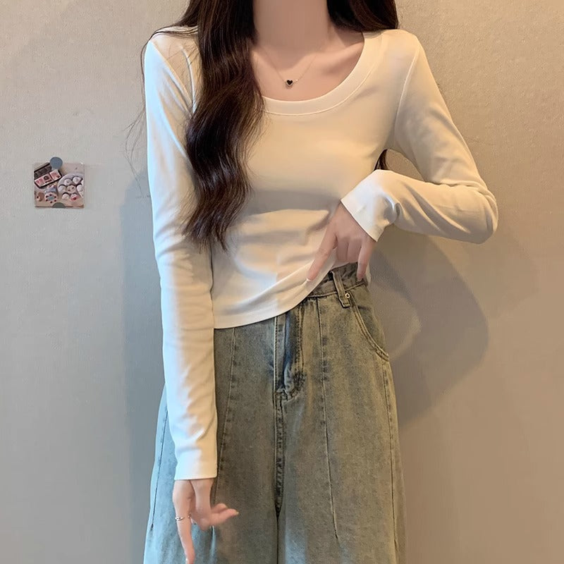 White Slim Fit Long Sleeve T-Shirt Women Autumn 2026