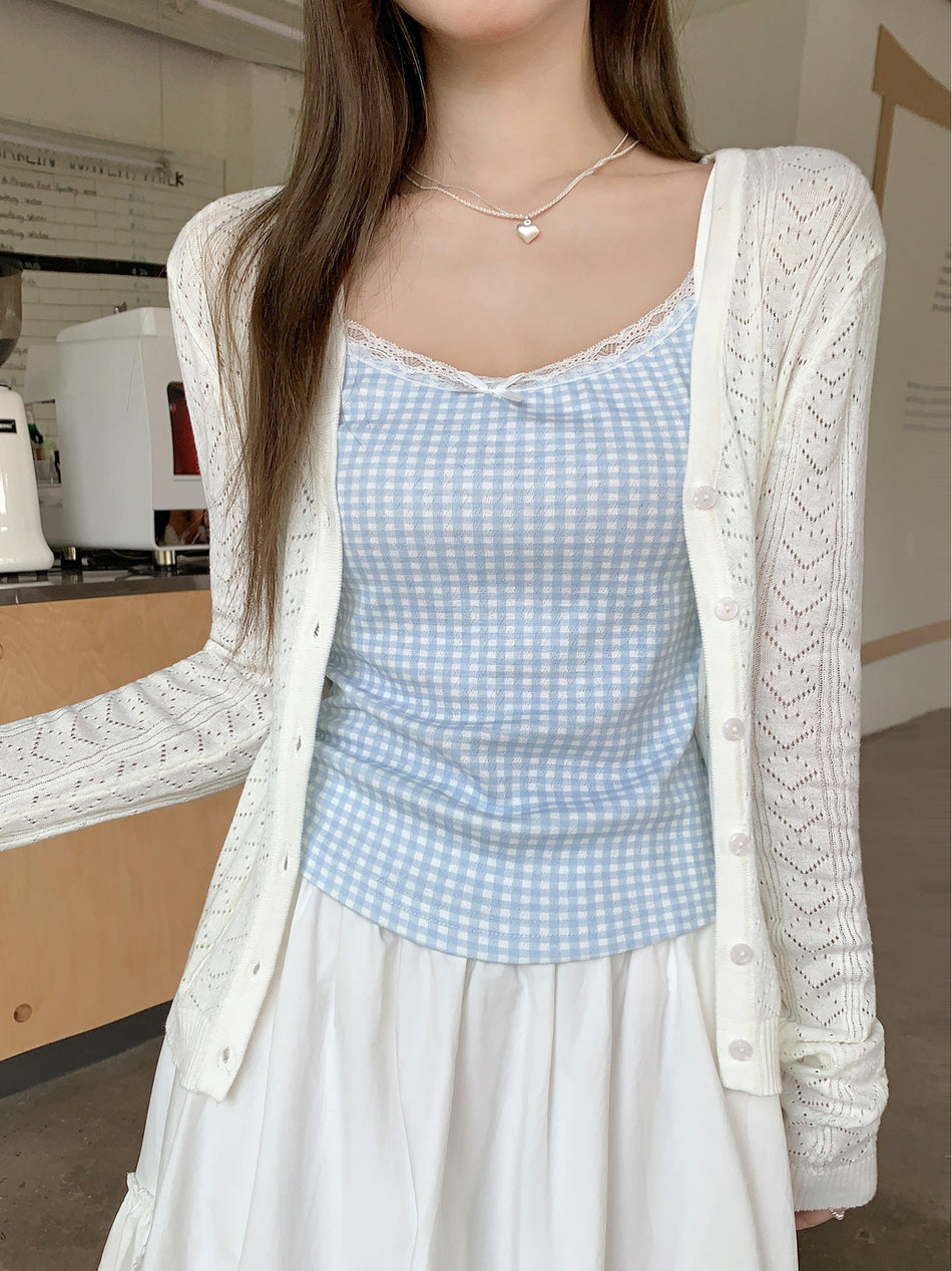 V-Neck Hollow Knit Cardigan Women Autumn 2026