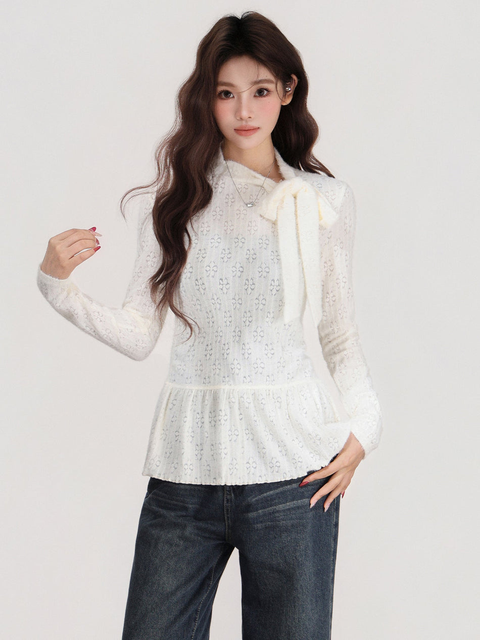 Apricot Lace Hem Knit Turtleneck Women Winter 2026