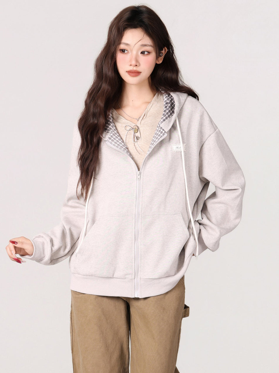 Plaid Hooded Sweatshirt Jacket Women Winter 2026