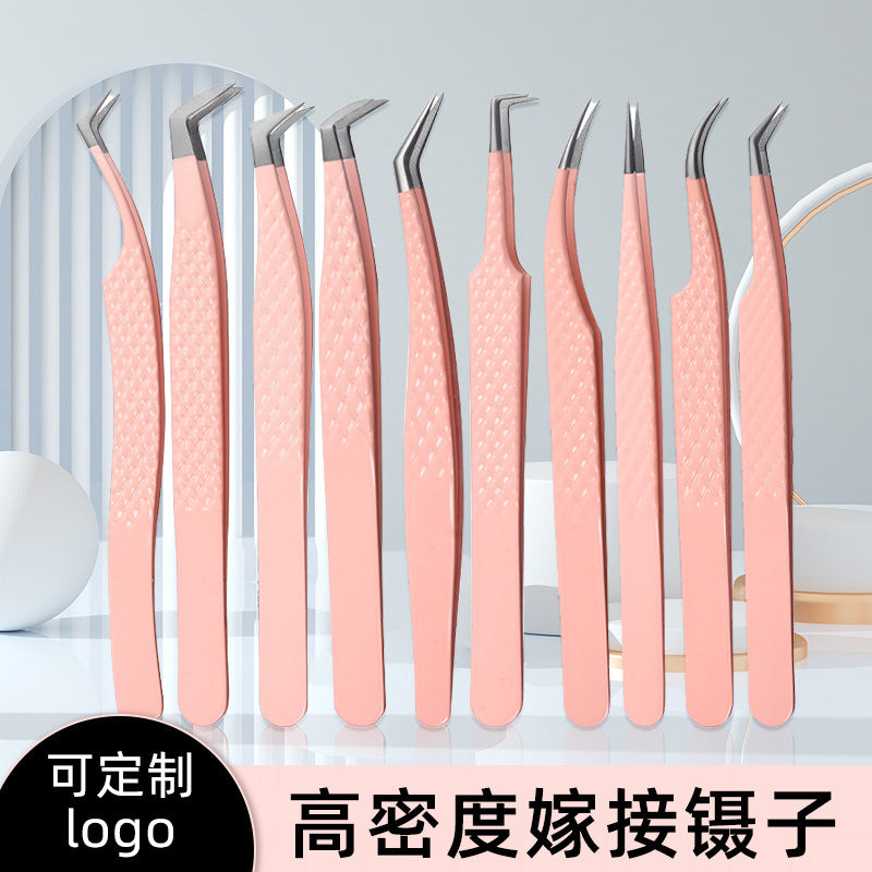 Pink Fiber Tip Eyelash Grafting Tweezers Tool