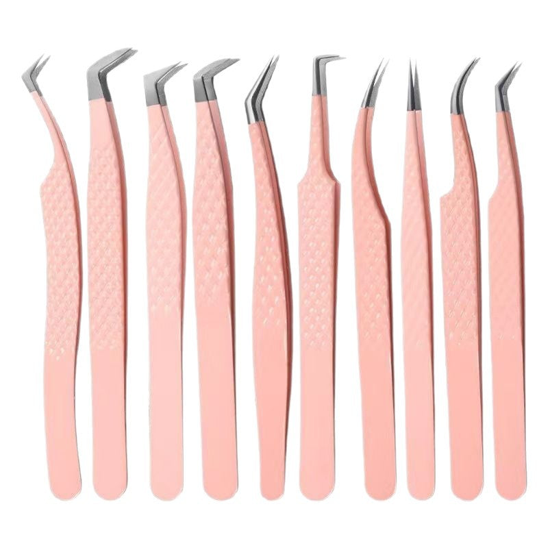 Pink Fiber Tip Eyelash Grafting Tweezers Tool