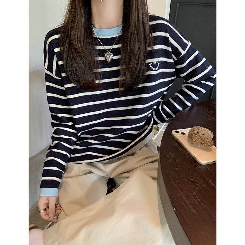Striped Knit Sweater Women Loose Autumn 2026