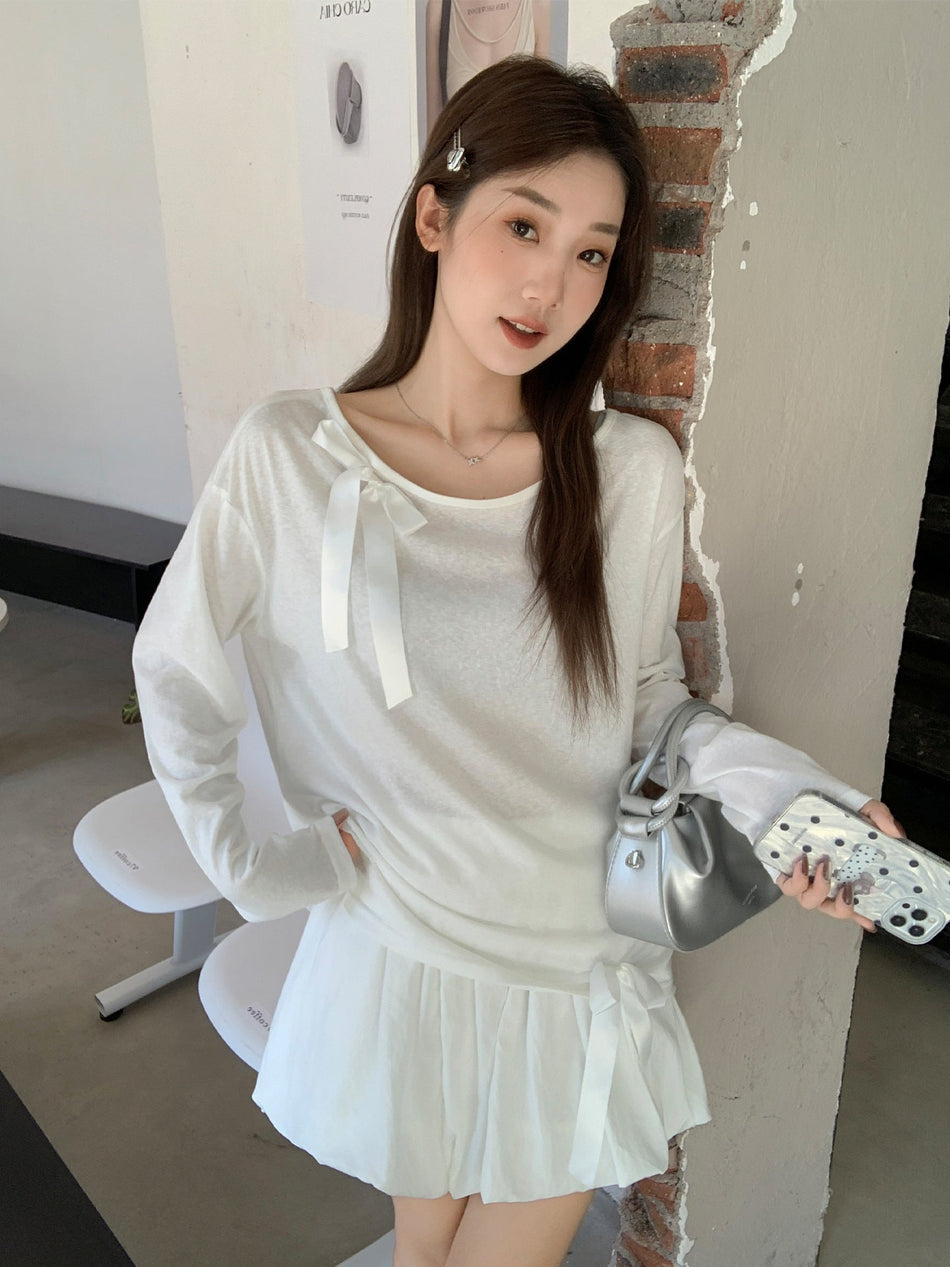 White Bow Tie Sun-Protective Top Women Autumn 2026