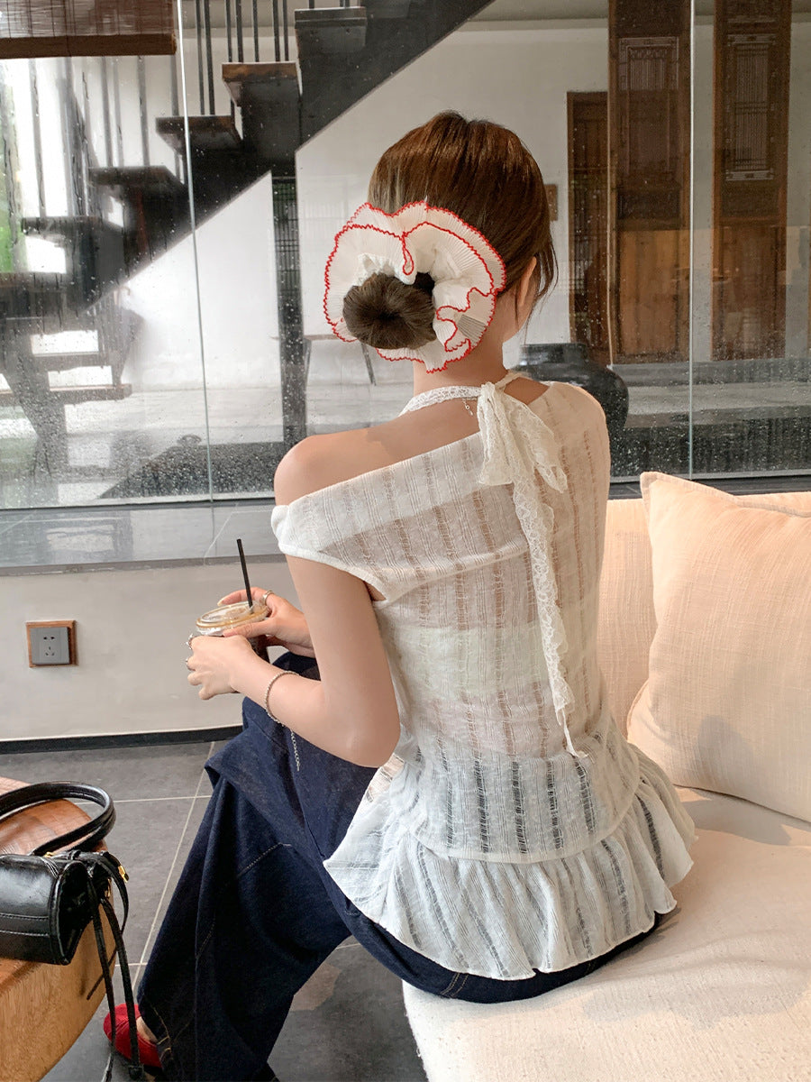 Lace Halter Ruffle T-Shirt Women Summer 2026