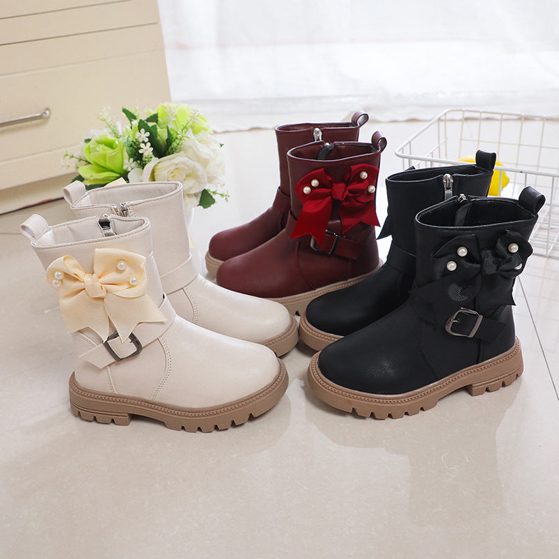2026 Girls’ Pearl Bow Mid-Calf Martin Boots