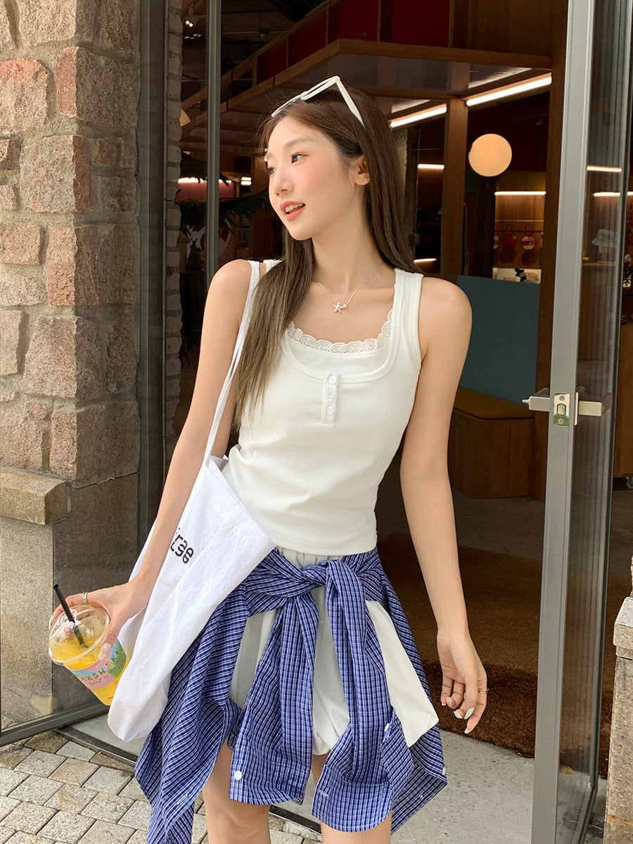 Lace Splicing Camisole Fake Two-Piece Women Top