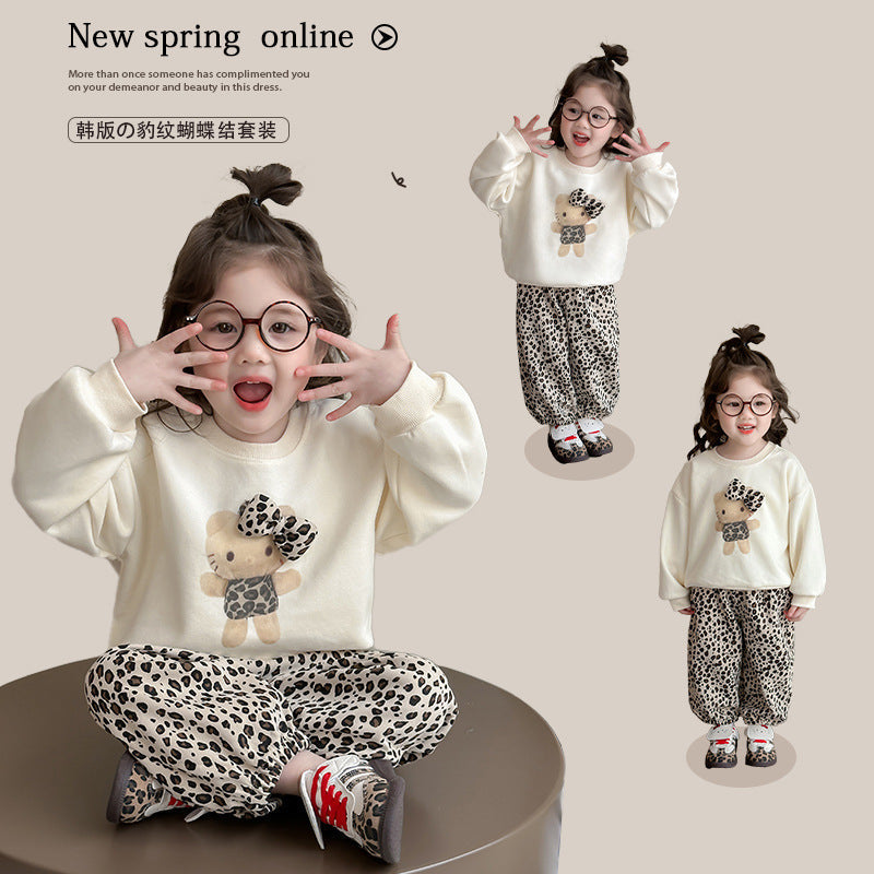 2026 Girls’ Leopard Print Spring Sweatshirt Set