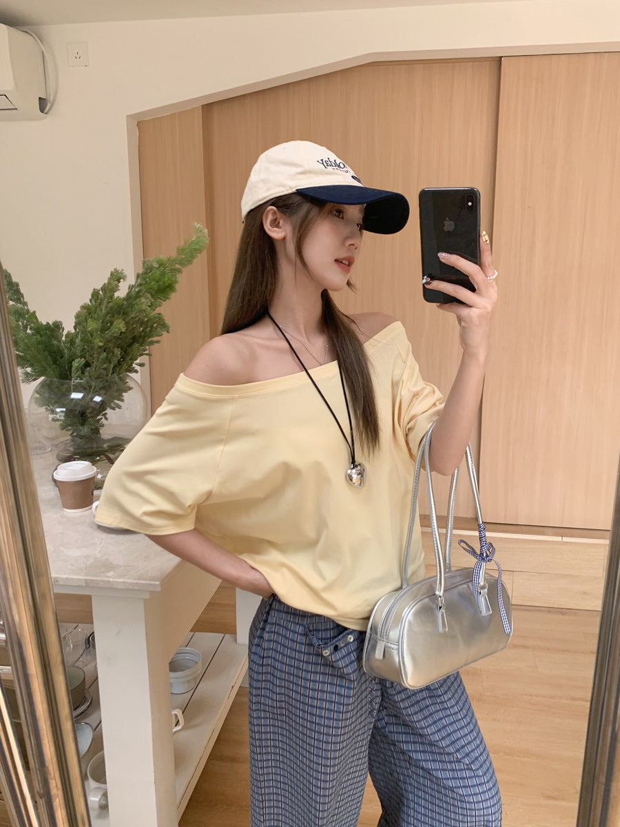 Off Shoulder Loose Fit Women Summer T-Shirt Top