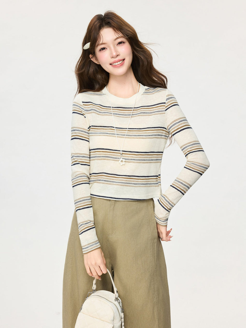 Korean Striped Slim Fit Women Long Sleeve Top