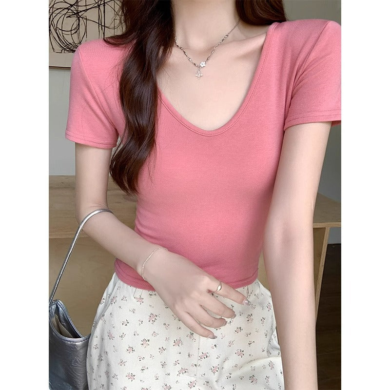 Slim Fit Low Collar Women Summer T-Shirt Top