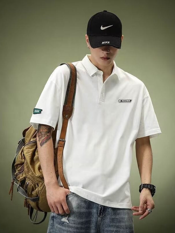 Men’s Heavy Cotton White Polo Shirt Loose Casual