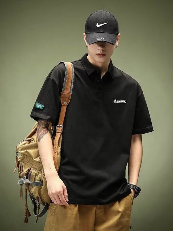 Men’s Heavy Cotton White Polo Shirt Loose Casual