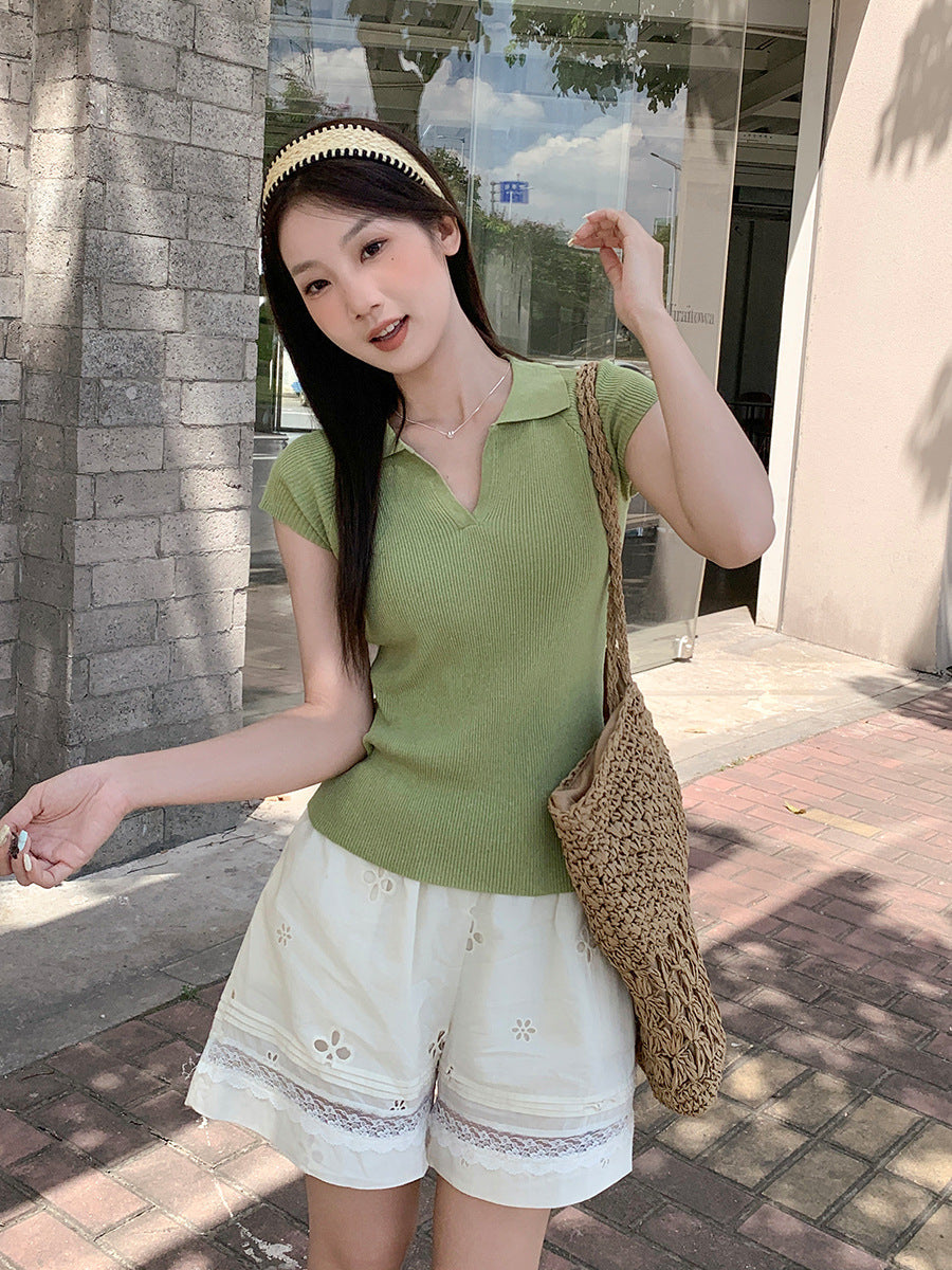 Korean Polo Lapel Knit Waistcoat Women Top