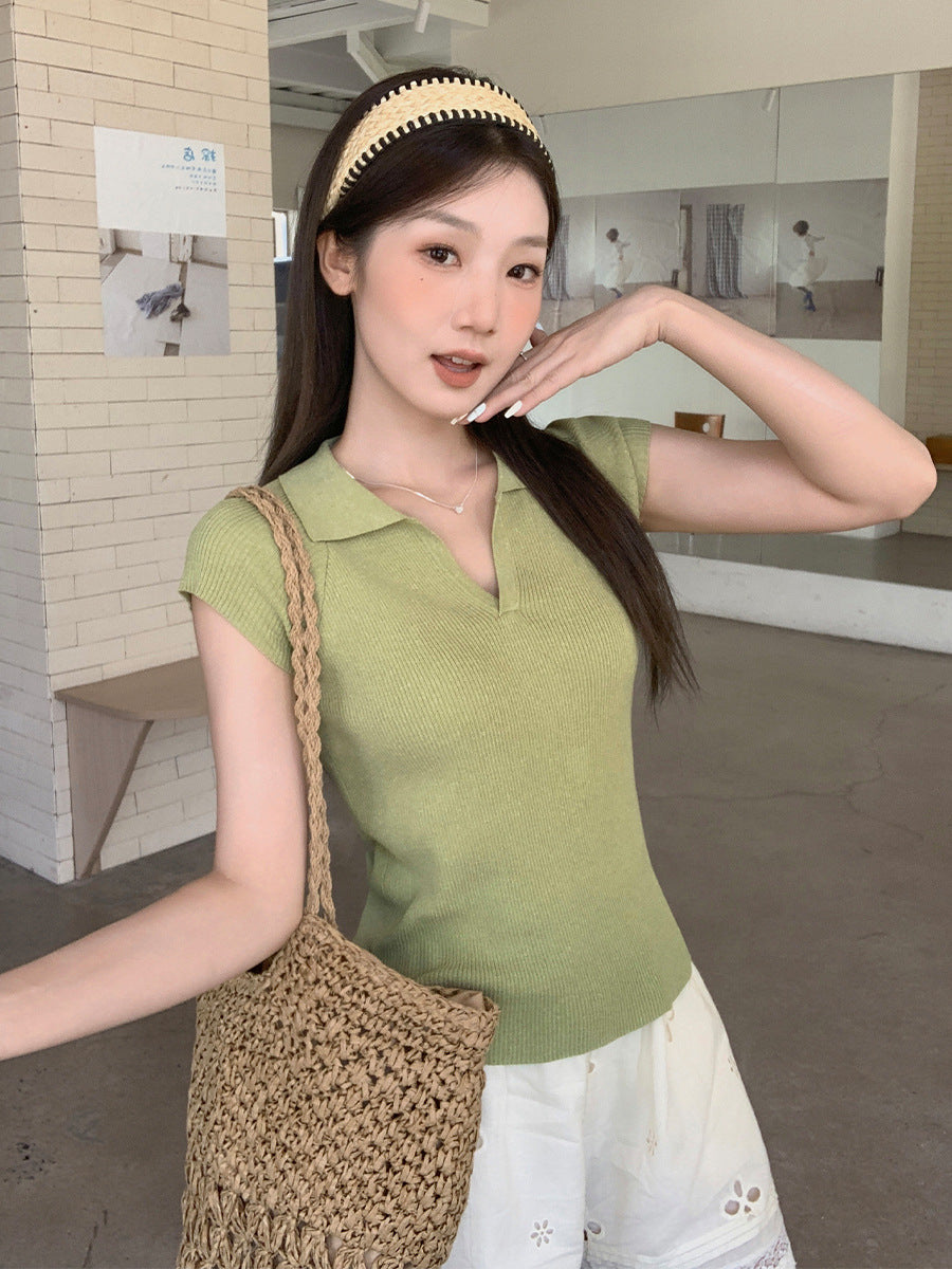 Korean Polo Lapel Knit Waistcoat Women Top